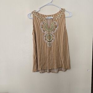 DAVI & DANI Tan Embroidered Tank Top